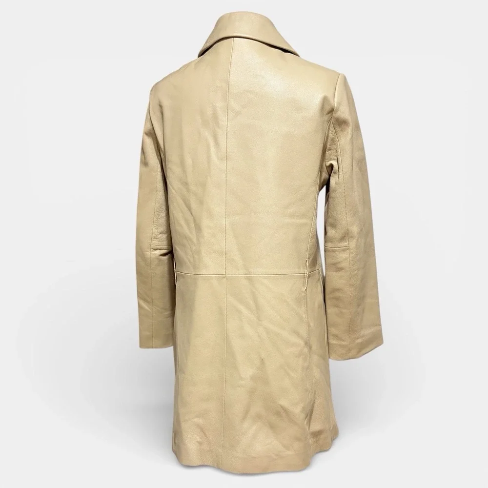 Vintage Ilda Park Choon Moo Leather Coat Cream Beige Mid Length‎ Small